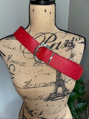 Noel Asmar Bold reversible Red/Blue Leather Belt with Silver Accent Buckle Med